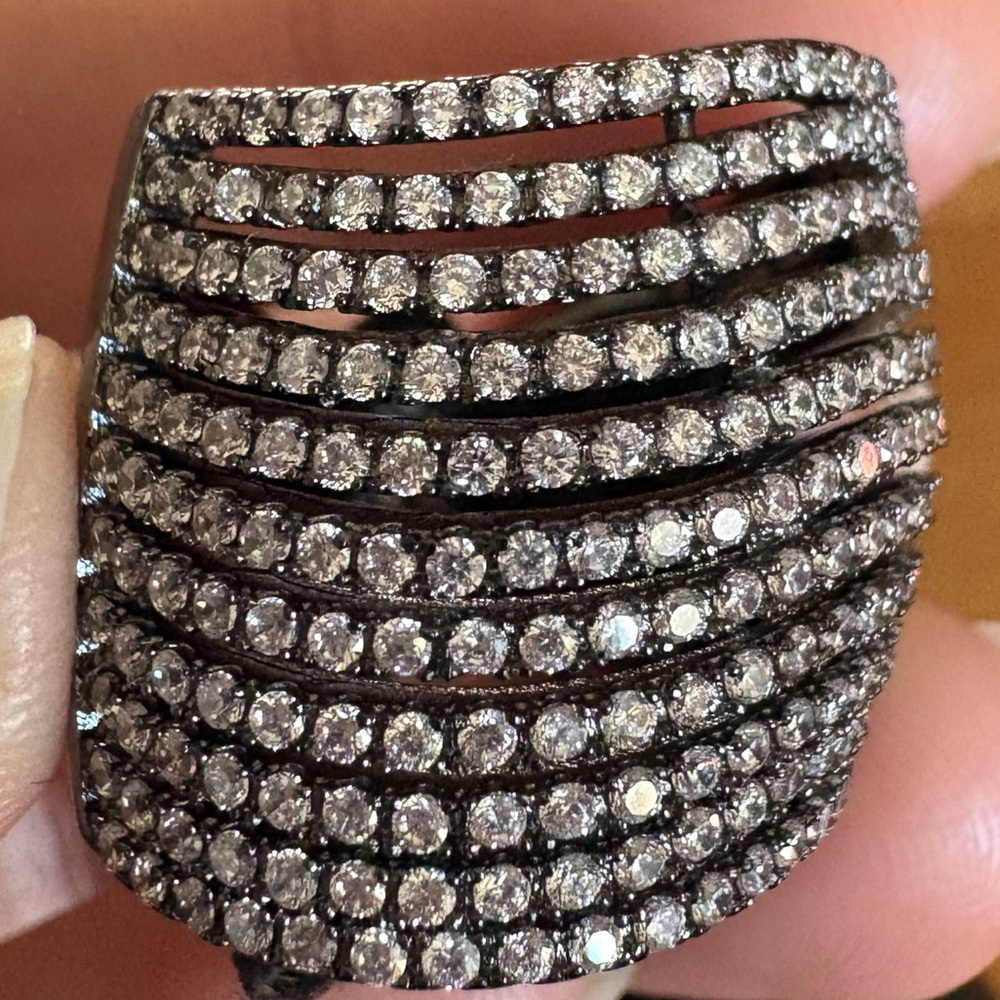 nOir Gunmetal and Cubic Zirconia Ring - size 7